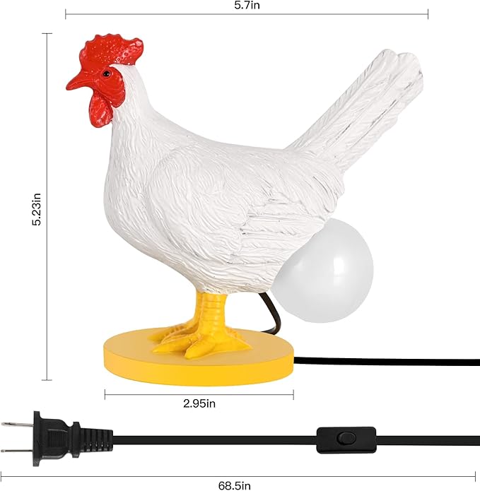 Chicken Egg Lamp, Funny Chicken Butt Night Light with Egg, Lifelike Rooster Lamp with Bulb, 3D Chicken Lights for Easter, Christmas, Birthdays Various Festivals Gift- White