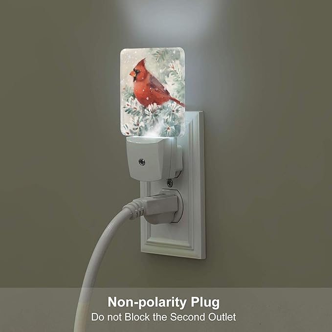 Winter Cardinal Bird Night Light,Plug Into Wall for Boys Girls Bedroom Decorative Square Night Light Lamp 0.5w Sleep Friendly