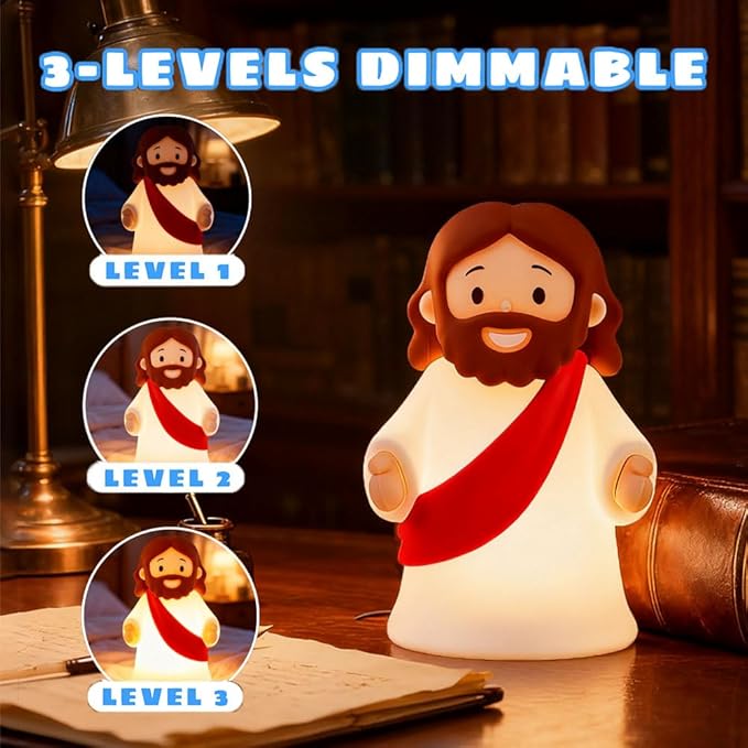 Little Jesus Night Light Mini Jesus Silicone Lamp Dimmable Nursery Nightlight for Kids Rechargeable Bedside Touch Lamp Perfect for Christmas, Easter and Baptism Gifts (Red)