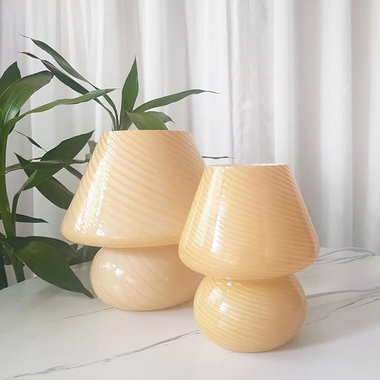 Swirl Mushroom Lamp, Translucent Glass Table Bedside Lamps Italian Style Modern Striped Desk Light for Baby Home Decoration of Dining, Living, Study (Striped Yellow, Maxi Dia8.7*H9.9 Inches)