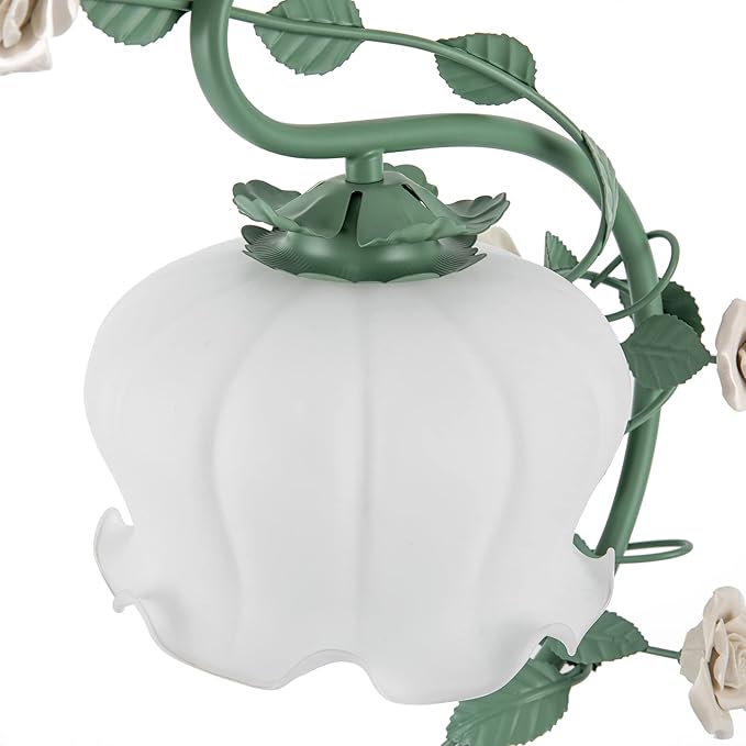 Flower Desk Lamp, E26 Glass Table Lamp Reading Light for Small Space Bedroom Home Office, Bedside Lamp with Soft Light, Applicable 3-5m² Area (Green, 5.5" W x 20.4" H)