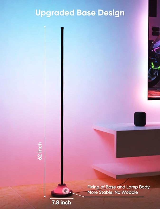 RGB&IC Smart Corner Floor Lamp – 20 W/1100 lm, 24‑Zone DIY & Music‑Sync LED Standing Lamp, App & RF Remote Control, Alexa & Google Home Compatible, Durable Aluminum‑Alloy Base for Living Room Bedroom