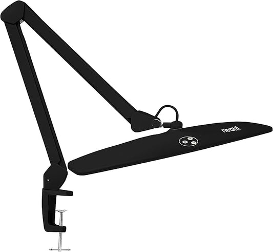Neatfi Elite HD XL Desk Lamp with Clamp, 1600 Lumens, 22-Inch Wide Head, Non-Polar Dimming, 84 SMD LEDs, 6500K, Task Light for Home, Office, Study Room (Non-CCT with Clamp, Black, 22 Inches)