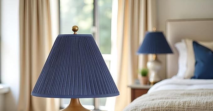 Aspen Creative 33170, Mushroom Pleated Traditional Dark Blue Spider Lamp Shade, 6-1/2" Top x 15" Bottom x 11" Slant