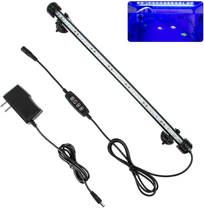 iKefe 15" White & Blue Submersible LED Aquarium Fish Tank Light with Timer/Dimmable Underwater Fish Tank Aquarium LED Lights Fixture for Saltwater Freshwater Fish, Plant Grow, Coral Reef Decorations