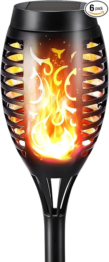 Solar Halloween Lights Outdoor, LED Torch Lights Flickering Flame, Waterproof Tiki Torches for Outside Landscape Decoration Lighting for Lawn, Yard, Halloween Decorations (Warm White-1 Pack)