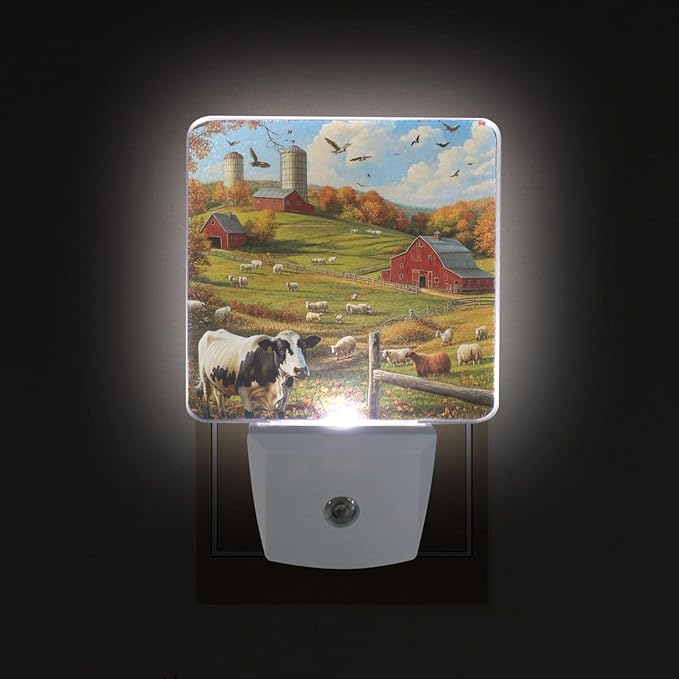 Beautiful Farm Night Light 2 Pack Dusk to Dawn Sensor Led Lamp for Women Men Night Lights Plug into Wall Decor for Bedroom Kitchen Bathroom Corridor, 0.5W