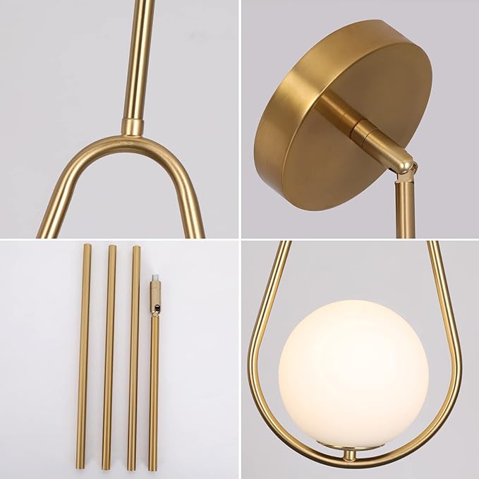 SeeU Gold Pendant Lighting Brass Finished Modern Style Kitchen Island Lighting,One Light Glass Globe Pendant Light for Indoor Hanging Light Fixture,Adjustable Length Lamp for Dinning Room Bedroom