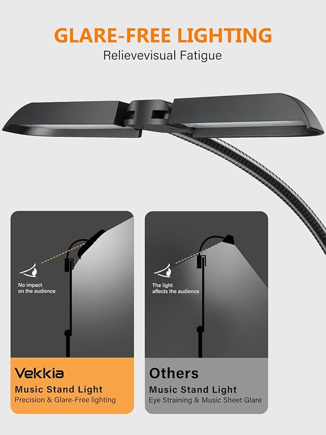 Vekkia Folding Music Stand Light - Portable 42 - Led Rechargeable, Super - Bright Clip - on Piano Lamp. Professional 5 Brightness×3 Color Temperature, for Grand Piano, Book Reading