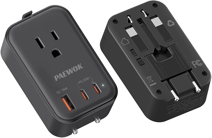 Travel Adapter PD 20W, Mini Universal Travel Adapter with 1 AC Outlet and USB Fast Charging, Ultra Thin International Plug Adaptor for US to European UK Italy Spain New Zealand (Type C G A I)