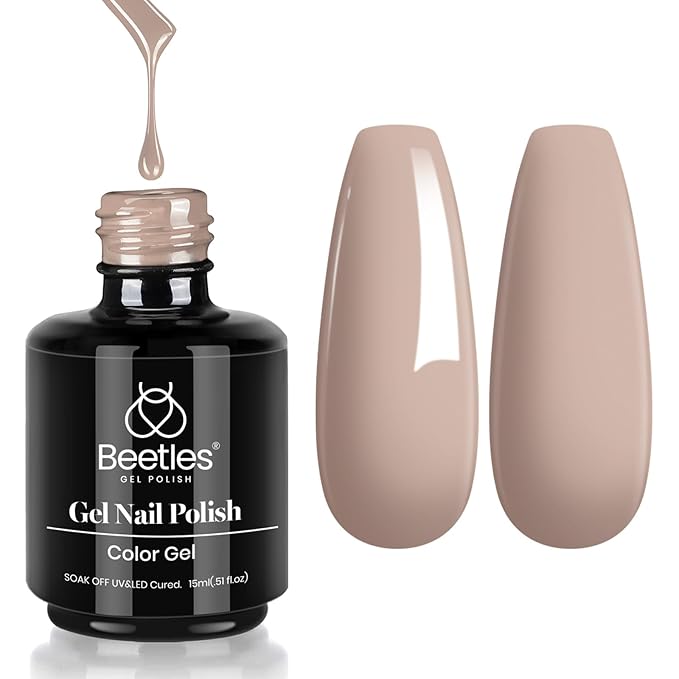 Beetles Brown Gel Nail Polish, 15ml Kim Brown Neutral Gel Polish Beige Tan Nail Polish, Soak Off Uv LED Nail Lamp Gel Nail Polish Nail Art Manicure Salon DIY Home