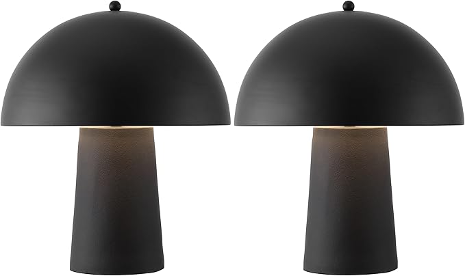 SAFAVIEH Lighting Collection - Serra Black Resin Mushroom Table Lamp Set of 2, 18" Modern Decorative Accent Lights, E26 Bulb Compatible (TBL4634A-SET2)