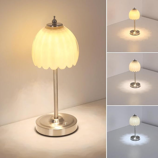 Tulip Table Lamp with 5200mAh Battery & Touch Control, Cordless Small Table Lamp with 3 Colors, Dimmable Rechargeable Table Lamps for Living Room, Bedroom, Desk, Bedside (Creamy Yellow Tulip)