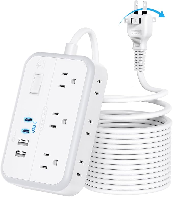 NTONPOWER 2 Prong Extension Cord 25 FT, Power Strip with 6 Outlets 4 USB Ports(2 USB C), 1875W Three Prong to Two Prong Adapter, Rotating Flat Plug, Ideal for Old House