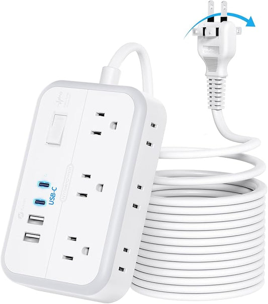 NTONPOWER 2 Prong Extension Cord 25 FT, Power Strip with 6 Outlets 4 USB Ports(2 USB C), 1875W Three Prong to Two Prong Adapter, Rotating Flat Plug, Ideal for Old House
