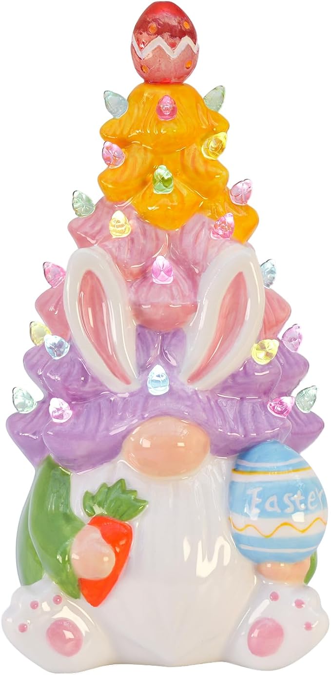 Timer - Easter Decorations for Home - Light up Easter Bunny Decor Spring Gnome Ceramic Tree Decor - Spring Decorations Centerpieces for Tables