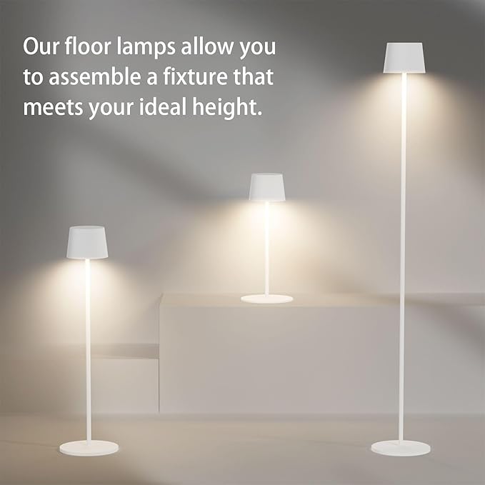 Cordless 7000mAh Battery Operated Floor Lamp, IP54 Waterproof Outdoor Modern White Standing Lamp Rechargeable, Adjustable Height Floor Lamp for Outdoor/Indoor/Patio(White)