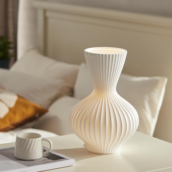 RONDURE 11.6" Modern Ceramic Table Lamp, Modern Bedside Lamps for Bedroom, Living Room and Nightstand, White Translucent Ceramic Shade, Warm Ambient Lighting, Home Decor