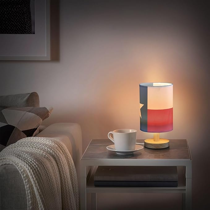 Texas Flag Patriotic USA Table Lamp with Wood Base Fabric Lamp Shade Bedside Nightstand Desk Lamp for Living Room Bedroom Kids Room Office