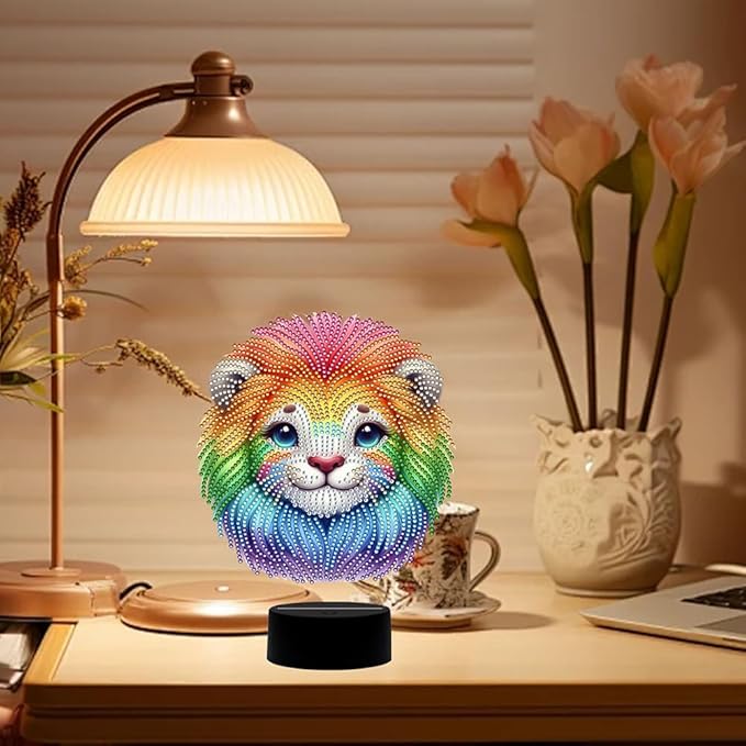 Lion Diamond Art Painting Night Light,Diamond Art Painting Kits Desktop Touch Lamp Ornaments for Tabletop Decor Diamond Art Accessories for Adult Beginner Bedrooms Living Room
