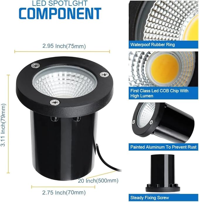 EAGLOD 5W LED Well Light, Low Voltage Landscape Ground Lights,12V-24V Outdoor In Ground Lights, IP67 Waterproof Landscape Lighting with 5000K for Garden,Tree,Pathway (2 Pack)