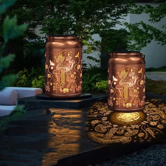 Outdoor Waterproof Solar Lights Mushroom Shaped Suitable for Mother's Day, Thanksgiving, and Christmas Gifts. Hang Metal LED Lanterns in Courtyards, Terraces, and Garden Decorations for