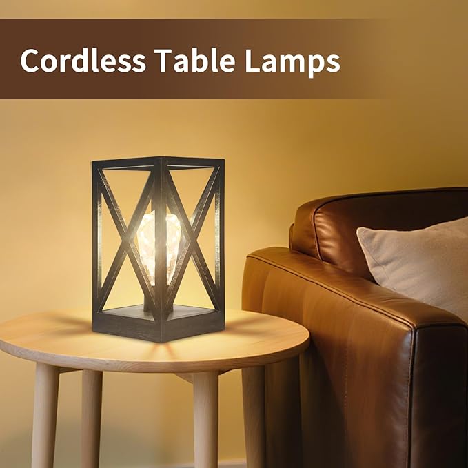 Cordless Table Lamp, 2 Pack Battery Operated Table Lamp, Portable Nightlight Lantern Decor for Outdoor Picnic Dining Room Bedroom Patio Backyard (Black & Gold Finish )