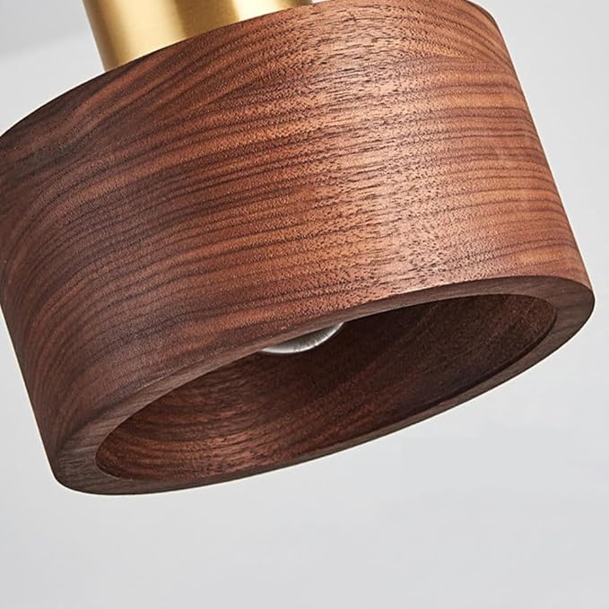 Modern Pendant Light Walnut Wood Pendant Light Fixture Scandinavian Gold Finish Adjustable Hanging Lamp Farmhouse Mid Century Vintage Chandelier for Kitchen Island Dining Room Office Bedroom