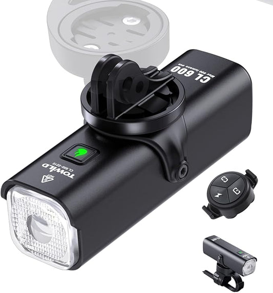 TOWILD Bike Lights for Night Riding,Compatible with Garmin/GoPro Mount,600 Lumen Bike Headlight,2000mAh Rechargeable Battery,Waterproof Bike Front Light for Commuter Cyclists-Fits All Bikes