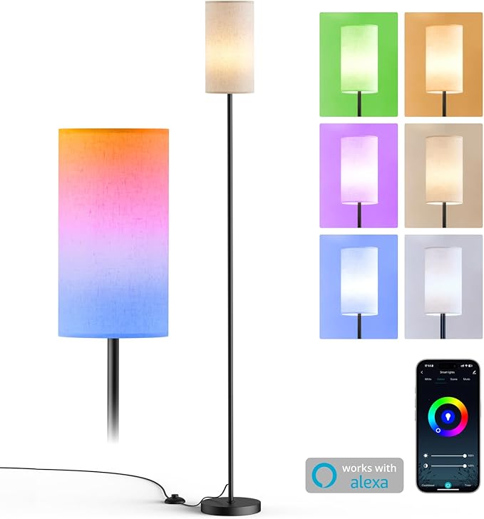 Nopoor Smart RGB Floor Lamp 69", Dimmable Standing Lamp with Foot Switch, Alexa & App Control, Adjustable Brightness & Color Changing RGB Light,Lamp for Living Room, Bedroom, Office, Reading