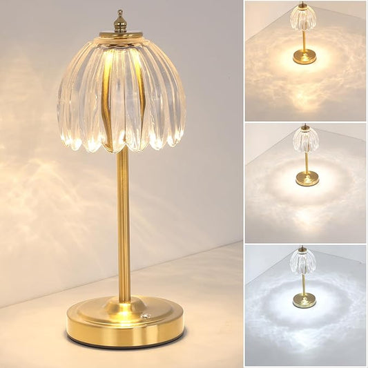 Tulip Table Lamp with 5000mAh Battery & Touch Control, Cordless Table Lamp with 3 Colors, Dimmable Rechargeable Table Lamps for Bedroom, Nightstand, Living Room, Entryways (Transparent Tulip)