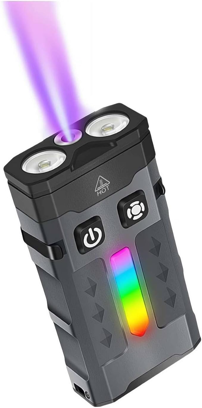 ED-C Strong Light Keychain Flashlight– Aluminum Alloy Flashlight,1100 Lumens,RGB Light-ing with Spot and Flood,IP66 Waterproof & Magnetic Clip for Outdoors,Emergency (EV20 UV Purple +Side Light RGB)