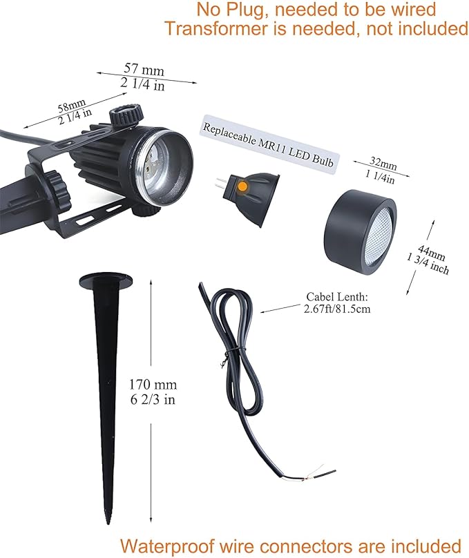 Outdoor Mini Spotlights, MR11 LED Bulb 12V Low Voltage Landscape Spotlight 2W 200lm, 2700K Warm White IP65 Waterproof Aluminum Light Fixture, 1 1/4" Short Head 4-Count