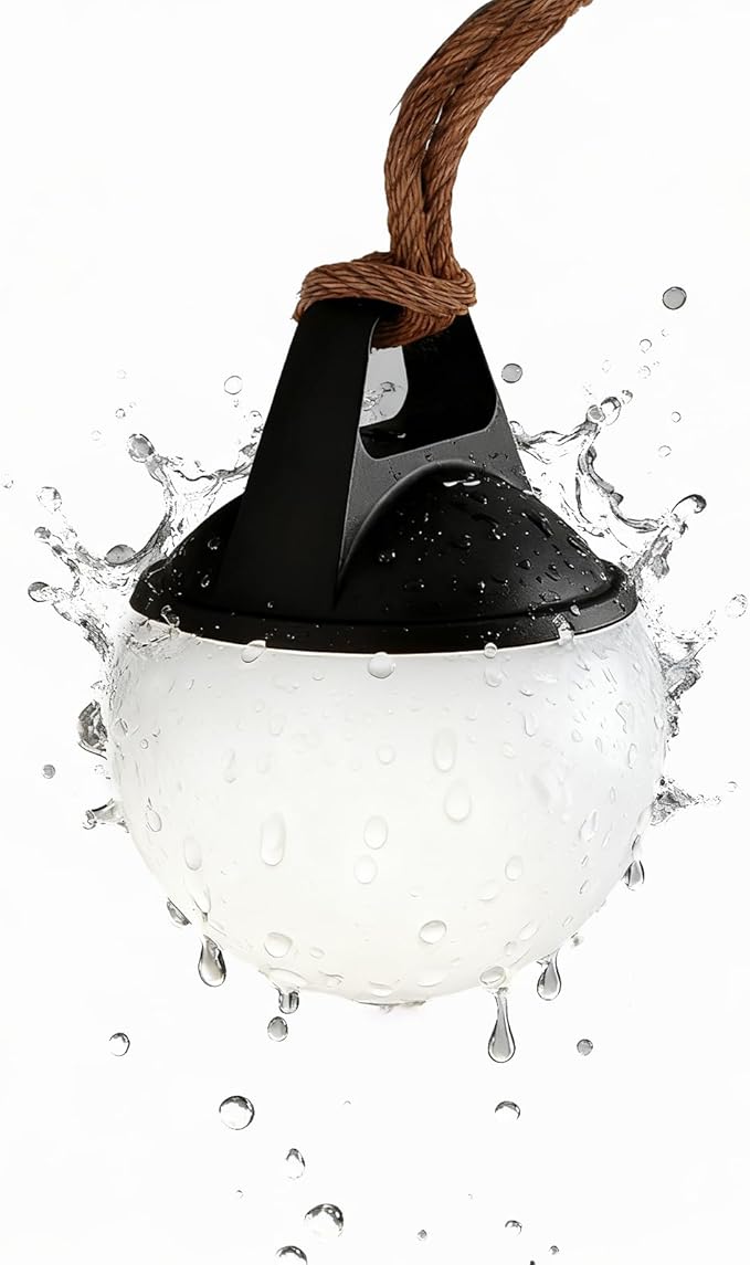 Cordless Smart Bluetooth Danish Design Globe Lamp with Rope,Outdoor Warterproof IP67,APP control Touch control,Adjustable Brightness for Bedroom Living Room Bathroom Camping Restaurant Dimmable Light