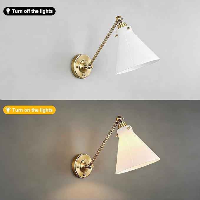 Industrial Vintage Slope Pole Wall Mount Single Sconce with Funnel Flared Clear Glass Shade, Swing Arm Wall Sconce Light Lamp Fixture Hardwired