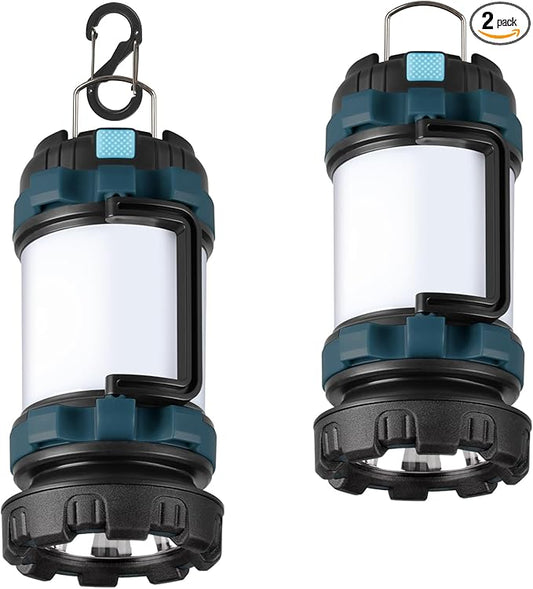 2 Pack Camping Lantern, Outdoor LED Camping Light, Rechargeable Flashlights with 1000LM, 6 Modes, IPX5 Waterproof Portable Emergency Camp Light for Hurricane Survival - Blue
