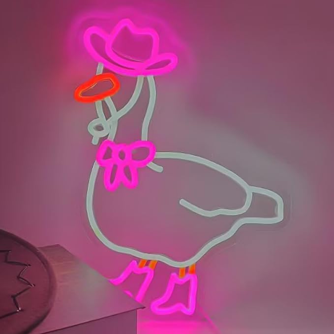 Pink Cowboy Goose Neon Sign, Funny Duck LED Light Up Sign, Western Cowgirl Boots Dimmable USB-Powered Neon Sign for Bedroom, Birthday Gift, Party, Bar, Game Room, Home, Café, and Wall Décor