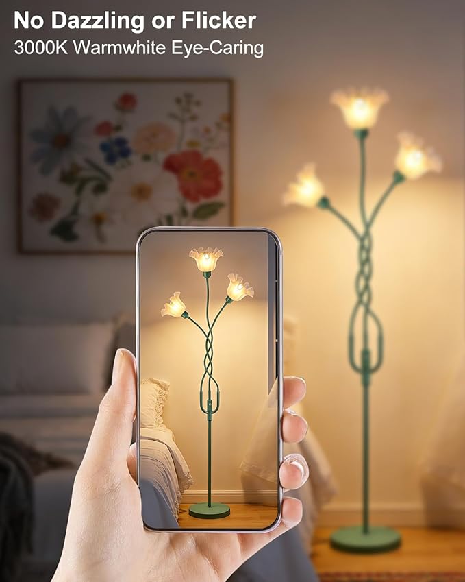 Lightdot Flower Floor Lamp for Living Room, Modern Tree Floor Lamp with DIY Goosenecks & Bulbs Included, Spring Green 3 Light Floral Standing Tall Lamp for Bedroom/Kid's Room/Sofa Beside/Corner Decor