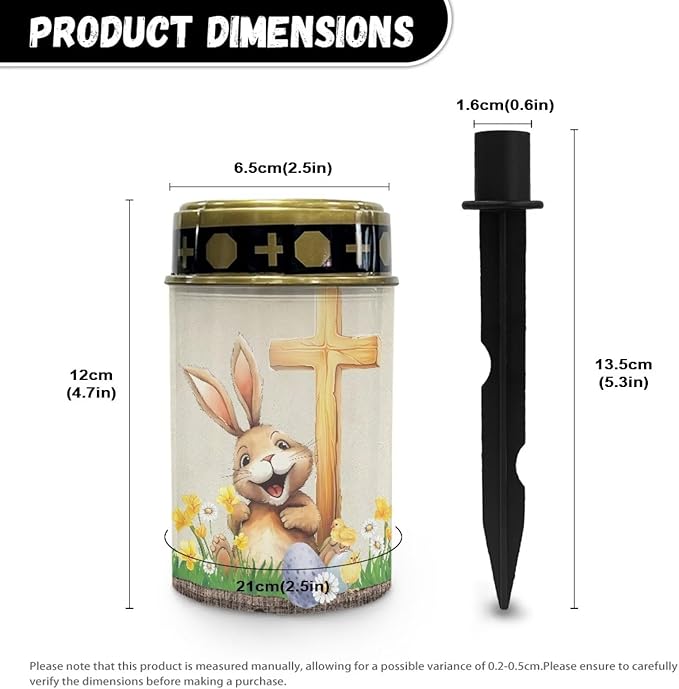 Rabbit and Cross Solar Grave Lights for Cemetery Flameless Solar Powered Light for Prayer Waterproof Cemetery Solar Lights for Grave Cemetery Easter Decor Candle Lamp