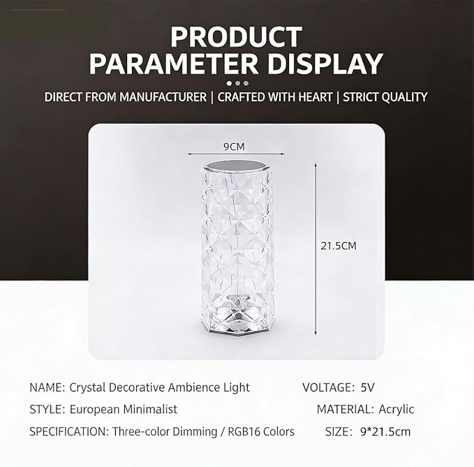 Can Switch 16 Colors Artificial Crystal Table Lamp, 2026 New 16 Color Rose Crystal Diamond LED Table Lamp, RGB Color Changing Rose Diamond Design, with Remote Control USB Charging Touch Sensor (Large)