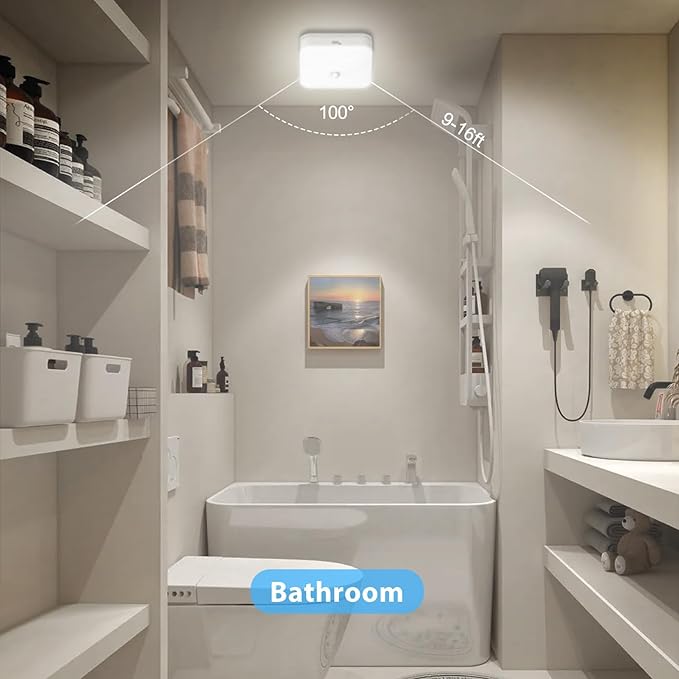 Rechargeable Motion Ceiling Closet Light, Rechargeable Battery Operated Closet Light Wireless, 500LM Wireless Motion Activated Light for Shower Stairs Hallway Pantry Porch Garage, 5000K 2 Pack