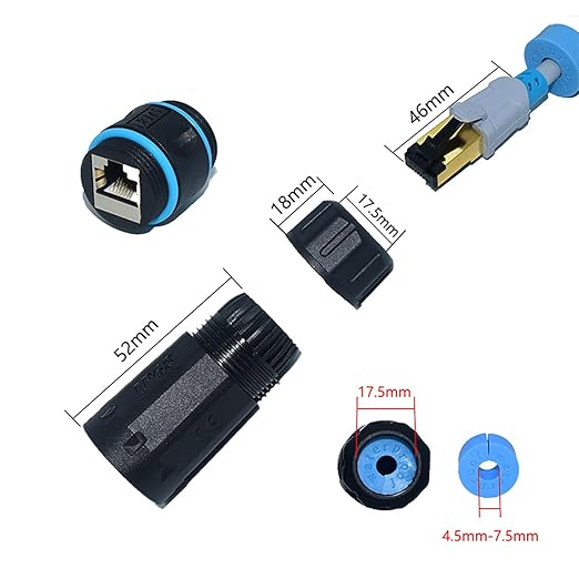 IP68 Waterproof RJ45 Coupler, Shielded Pure Copper Waterproof Ethernet Coupler, IP68 Waterproof Ethernet Outdoor LAN Cable Connector for Cat5, Cat5e/Cat6/Cat7/Cat8 Ethernet Cable (Black 2 Pack Female)