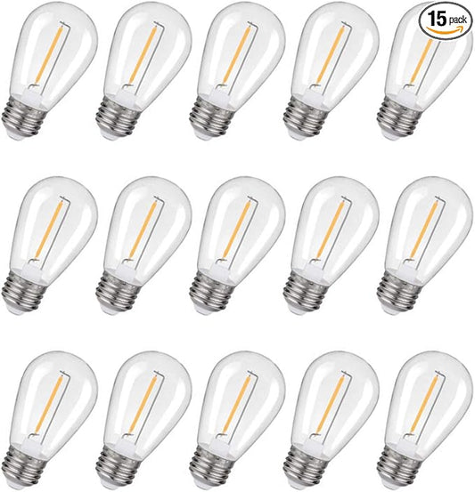 Shatterproof,Waterproof S14 String Light Bulbs Equivalent to 10 W, S14 led Bulb fits for Commercial Outdoor Patio Garden Vintage Lights, E26,2200K CRI90,70LM,Warm White,15 Pack