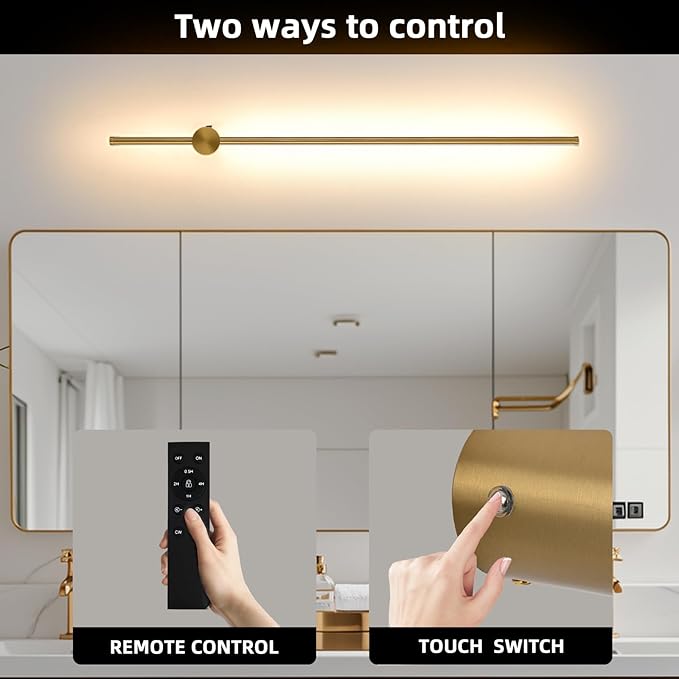 Battery Operated Wall Sconce USB Rechargeable Sconces, 39.3" Brushed Gold Wireless Wall lamp Set of 2, 3000K-6000K & Dimming with Remote Control, LED Wall Lights for Living Room, Bedroom