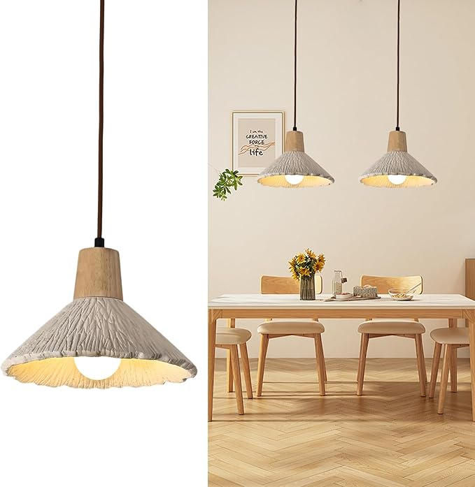Pendant Lights Kitchen Island Wabi Sabi Lamp Flower Shaped Chandelier,Nordic Concrete Pendants Lamp, 15W Japanese Style Kitchen Hanging Lights with Adjustable Cord for Dining Room,Bedside,Hallway