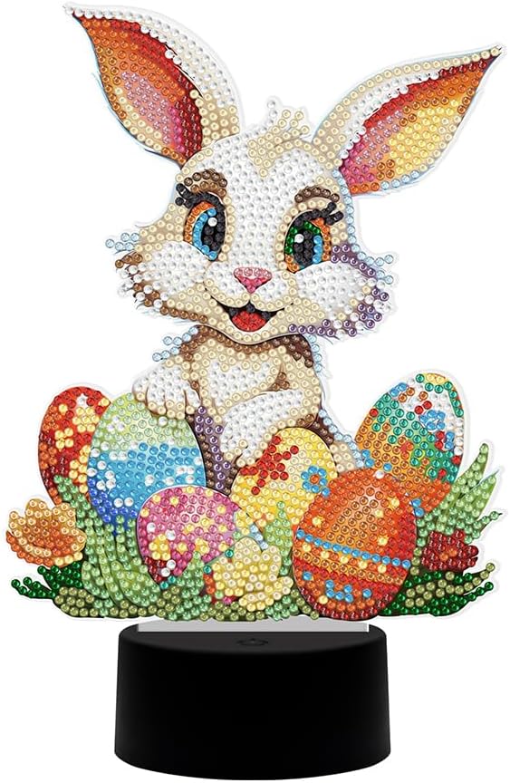 Easter Bunny Eggs Diamond Art Painting Night Light,Diamond Art Painting Kits Desktop Touch Lamp Ornaments for Tabletop Decor Diamond Art Accessories for Adult Beginner Bedrooms Living Room