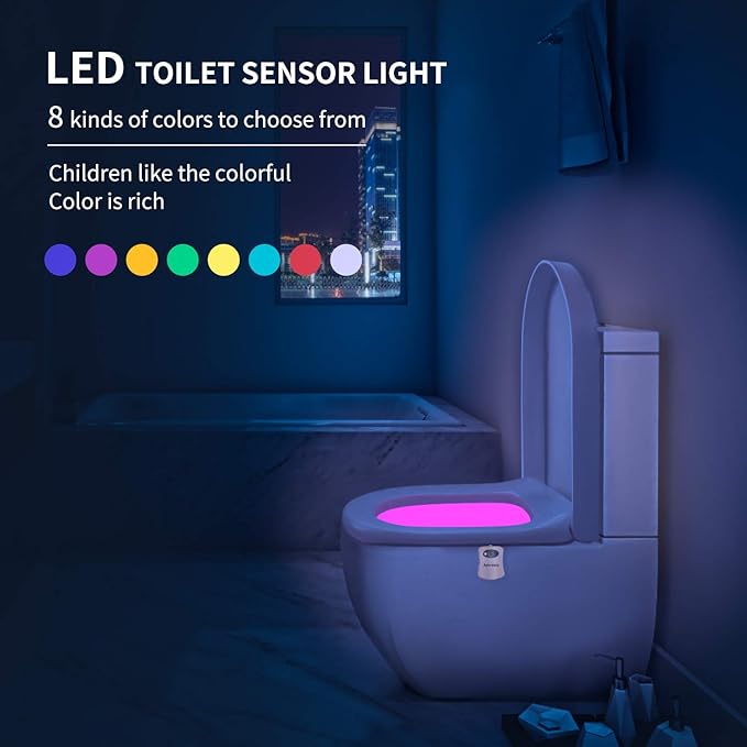 Toilet Night Light, Toilet Bowl Light, Motion Sensor Activated LED Night Light, 8-Color Light up for Bathroom Decor, Kids Bathroom Set Cool Stuff (2 Pack)