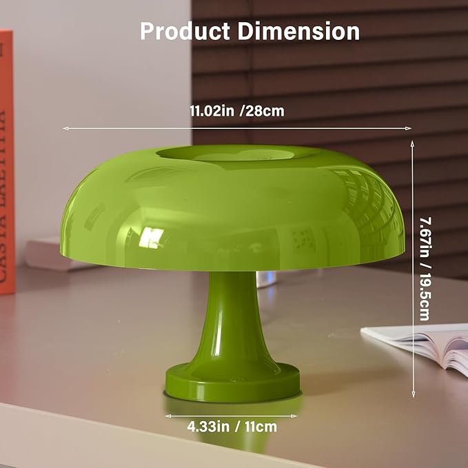 Cordless Mushroom Table Lamp, Rechargeable Orange Bedside Lamp with Touch Control and 3 Color Stepless Dimming, Portable Desk Lamp for Dinner/Restaurant/Bedroom (W11'' x H7.67'')