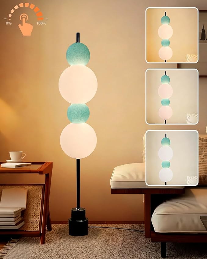 Blue Globe Floor Lamp - Metal, 3 CCT (3000K/4000K/5000K) Dimmable LED, Touch Switch, Modern Tall Standing Lamp for Bedroom, Living Room, Home Office