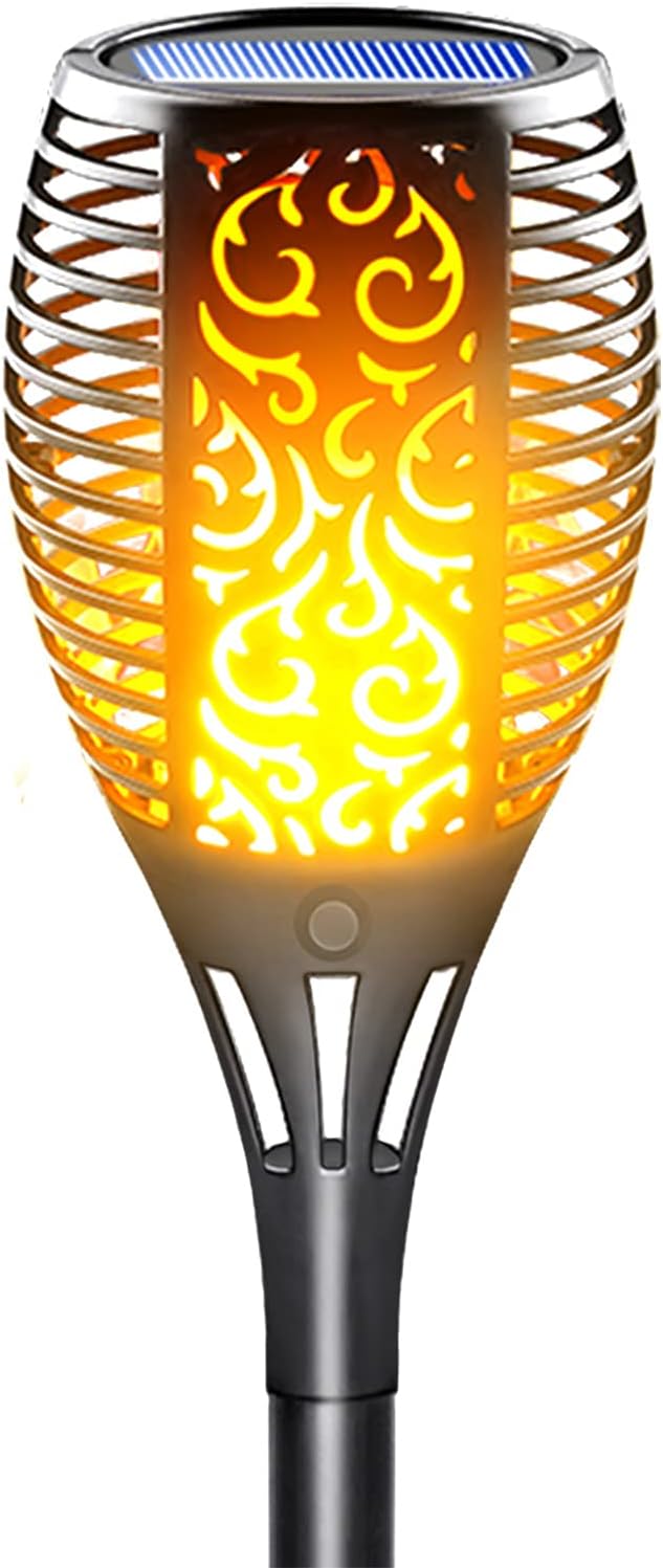 Solar Torch Light with Flickering Flame, Large Solar Fire Lights Outdoor, Landscape Decoration Lighting Security Tiki Torches for Garden, Pathway, Lawn, Auto On/Off Dusk to Dawn